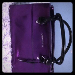 A purple tote bag